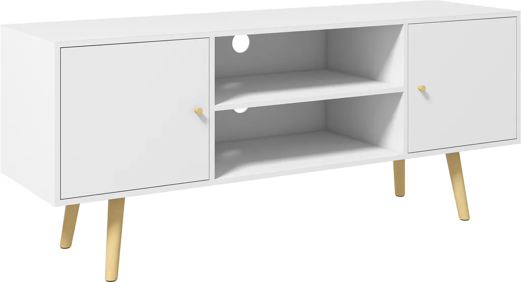 Meuble TV Gain de Place avec Rangements Fermés Style Nordique Blanc