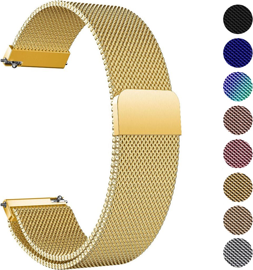 Milanese Armband für ihre Uhr, Stegbreite 22mm, Huawei Watch GT 2, Samsung Active2 – Gold