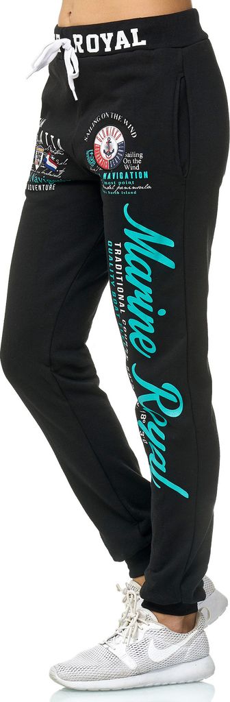 Damen Jogginghose | 100 % Baumwolle | Marine 512 Schwarz/Mint S