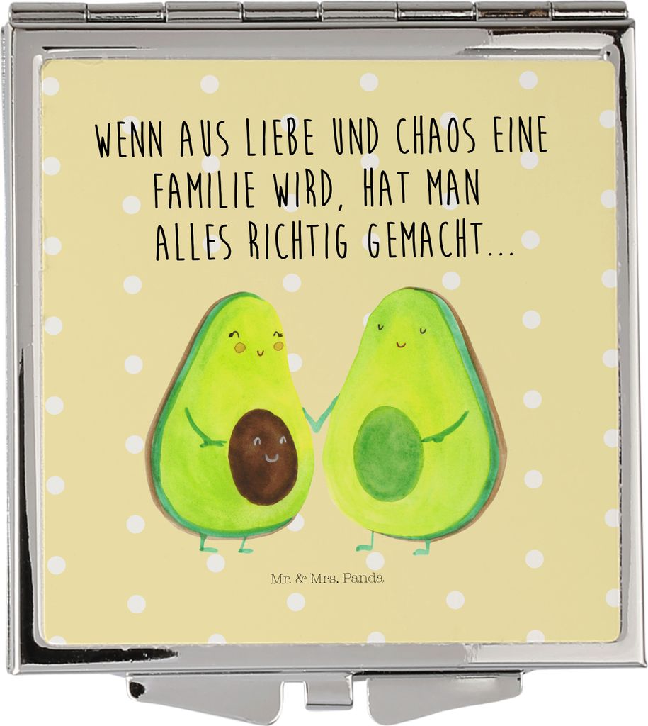 Mr. & Mrs. Panda Handtaschenspiegel Avocado Pärchen - Gelb Pastell - Geschenk, Liebe, Familie, Frauen Spiegel, Schminkspiegel, Schwangerschaft, Kl...