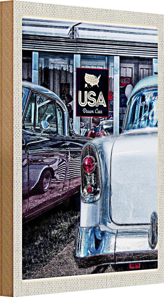 Holzschild Reise 20x30cm Amerika Oldtimer 90er silber Dram Cars