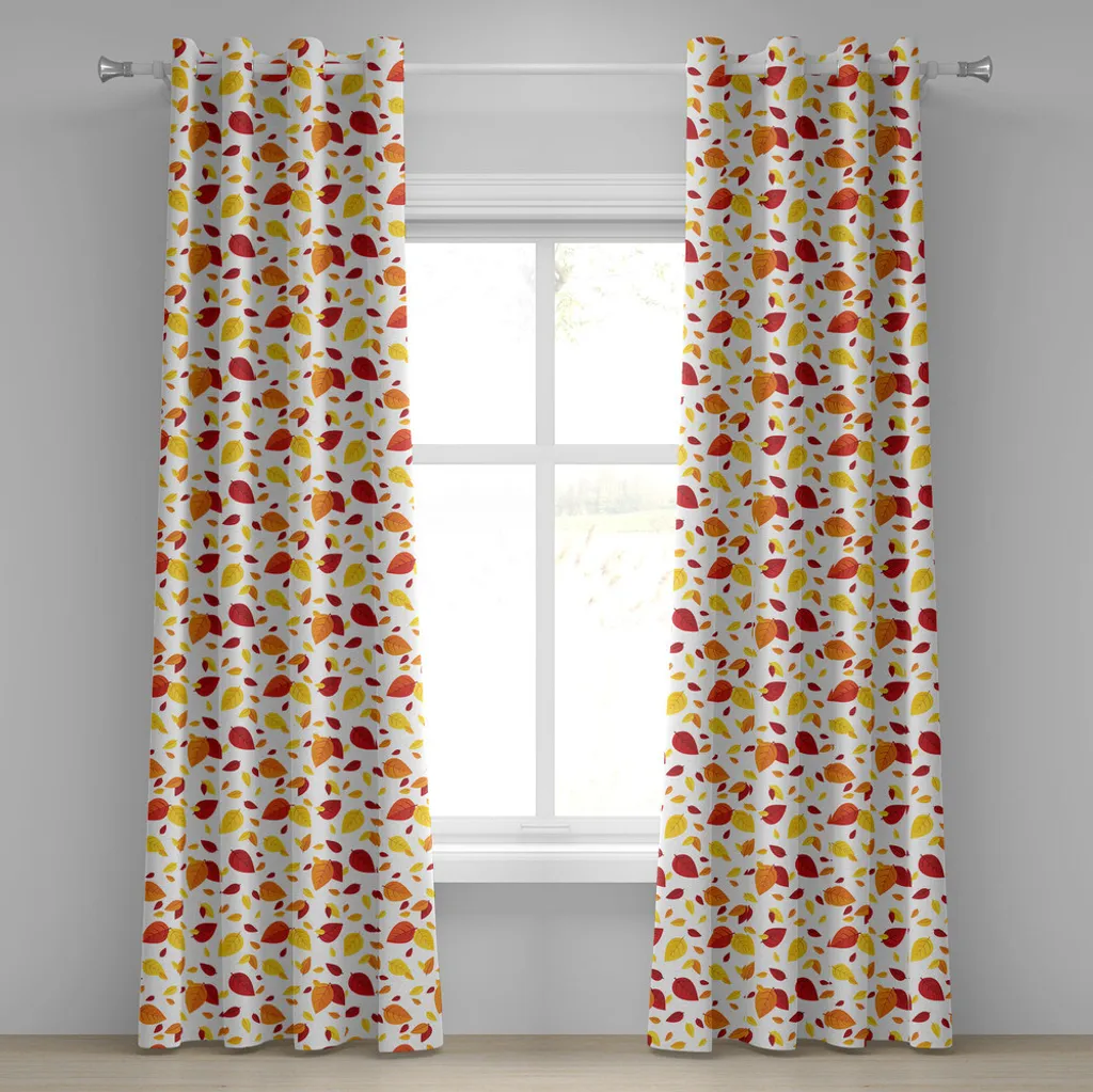 ABAKUHAUS Tenda con occhielli, foglie autunnali colorate su sfondo bianco, design stagionale, grafica moderna, tende decorative