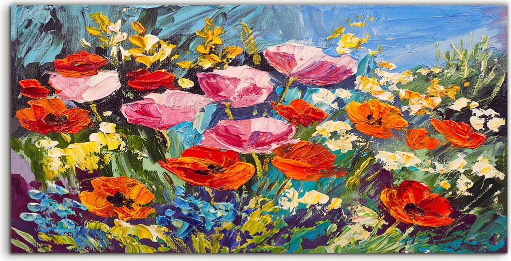 Coloray Acrylbild 140x70 Wandbild Acrylbilder Natur Malerei Frühlings Blumen Wiese