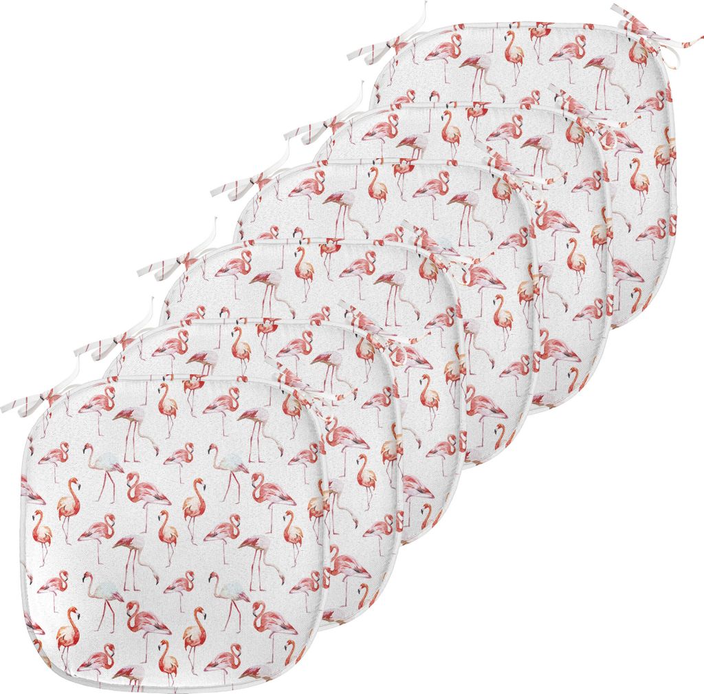 ABAKUHAUS Flamingo Polster für Esszimmerstühle, Hawaii Frühling, Dekoratives wasserfestes Kissen mit Riemen für Küchensitze, 40 cm x 40 cm-6er...