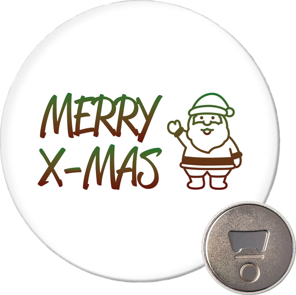 Huuraa Magnet Merry X-Mas Weihnachtsmann 59mm Kühlschrankmagnet rund Flaschenöffner Geschenkidee