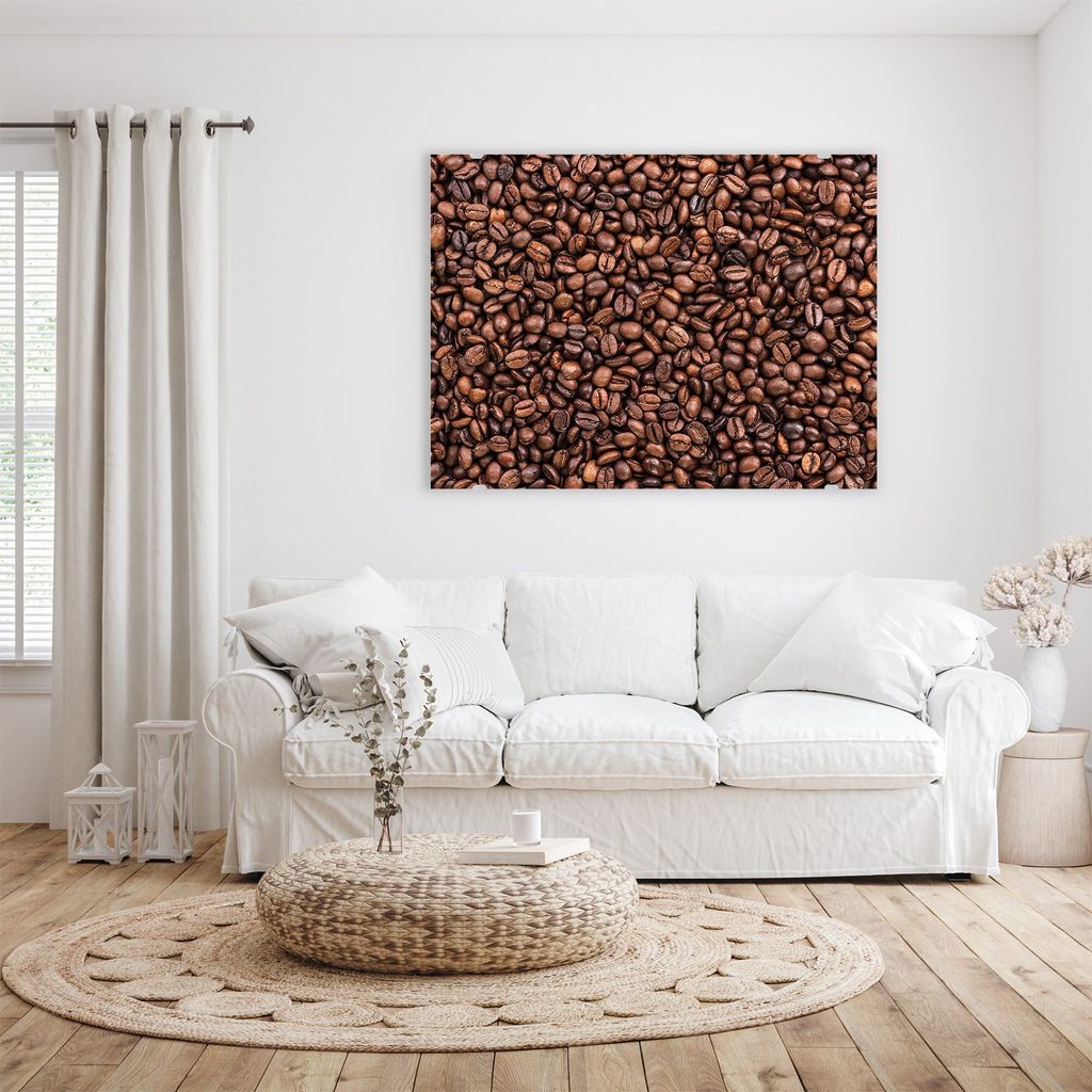 Glasbild Wandbild Meer aus Kaffeebohnen 120x90cm in XXL für Wohnzimmer, Schlafzimmer, Badezimmer, Flur
