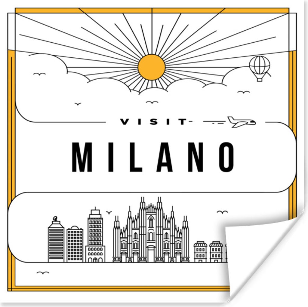 MuchoWow Poster Milano - Skyline - Weiß - Gelb 75x75 cm - Wand Dekoration