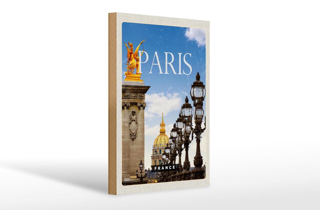 Holzschild Reise 20x30cm Retro Paris France Bild Geschenk