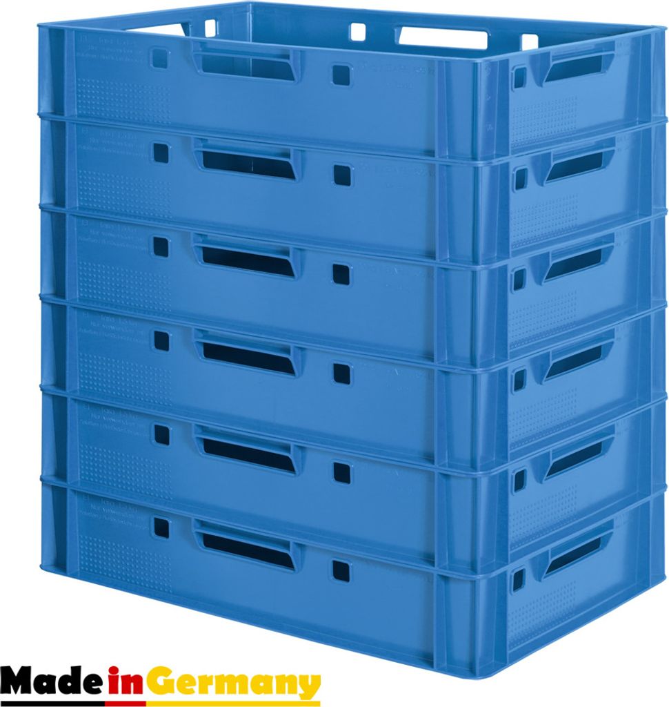 6 Stück E1 Fleischkisten Blau Kisten Eurobox Lebensmittelecht Metzgerkiste Box Aufbewahrungsbox Kunststoff Wanne Plastik Stapelbar Lagerkisten 60 ...