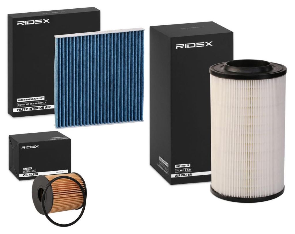 RIDEX Filterset Inspektionspaket Filtersatz für FORD Fiesta Mk6 Schrägheck (JA8, JR8) für FIAT Ducato Kastenwagen (250, 290) Ducato Bus (250, 290)
