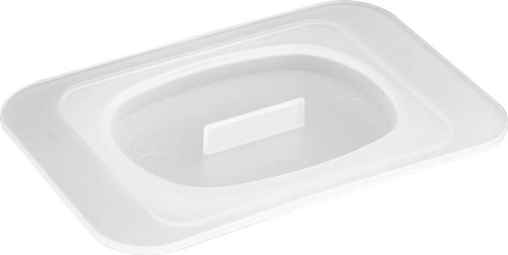 A white plastic lid for a food container.