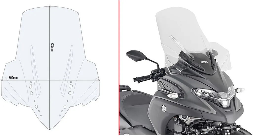 Écran Givi D2149ST Transparent pour Yamaha Tricity 300 Largeur 59 cm