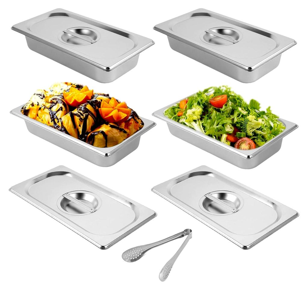 GN Behälter mit Deckel 1/3, 4-teiliges Panierschalen Set, Rechteckiger Metall Gastro Behälter für Koteletts, Schnitzel, Saladette