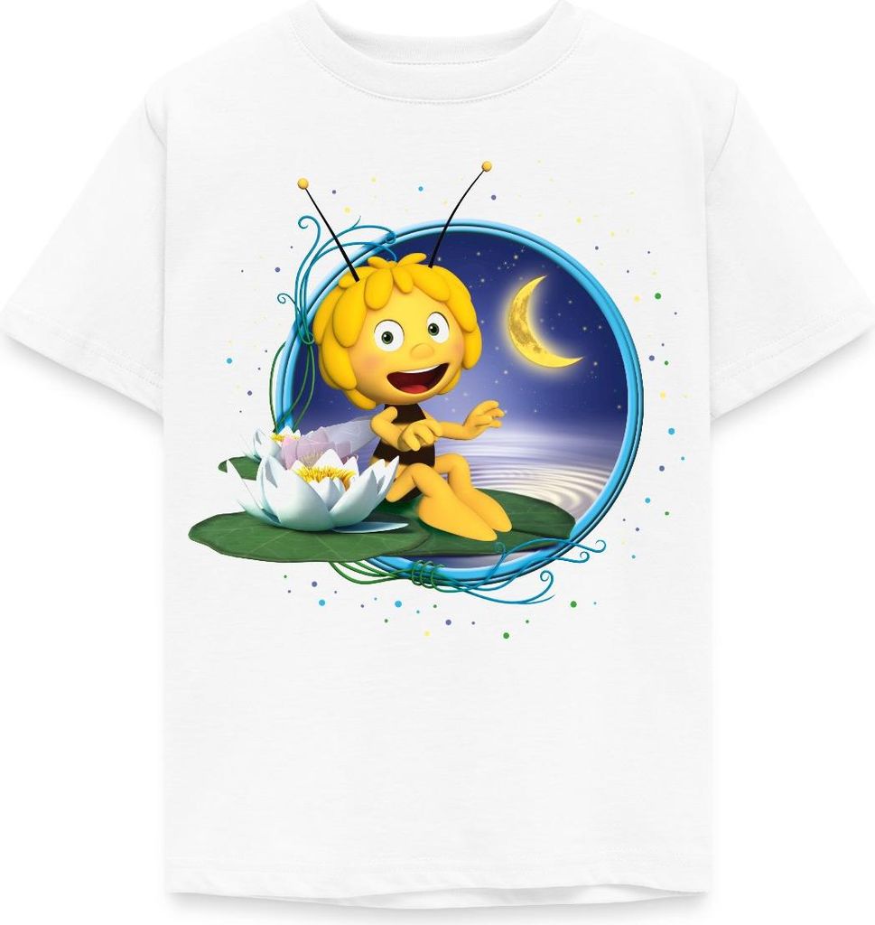 Spreadshirt Biene Maja Mondschein Kinder T-Shirt, 122/128 (7-8 Jahre), Weiß