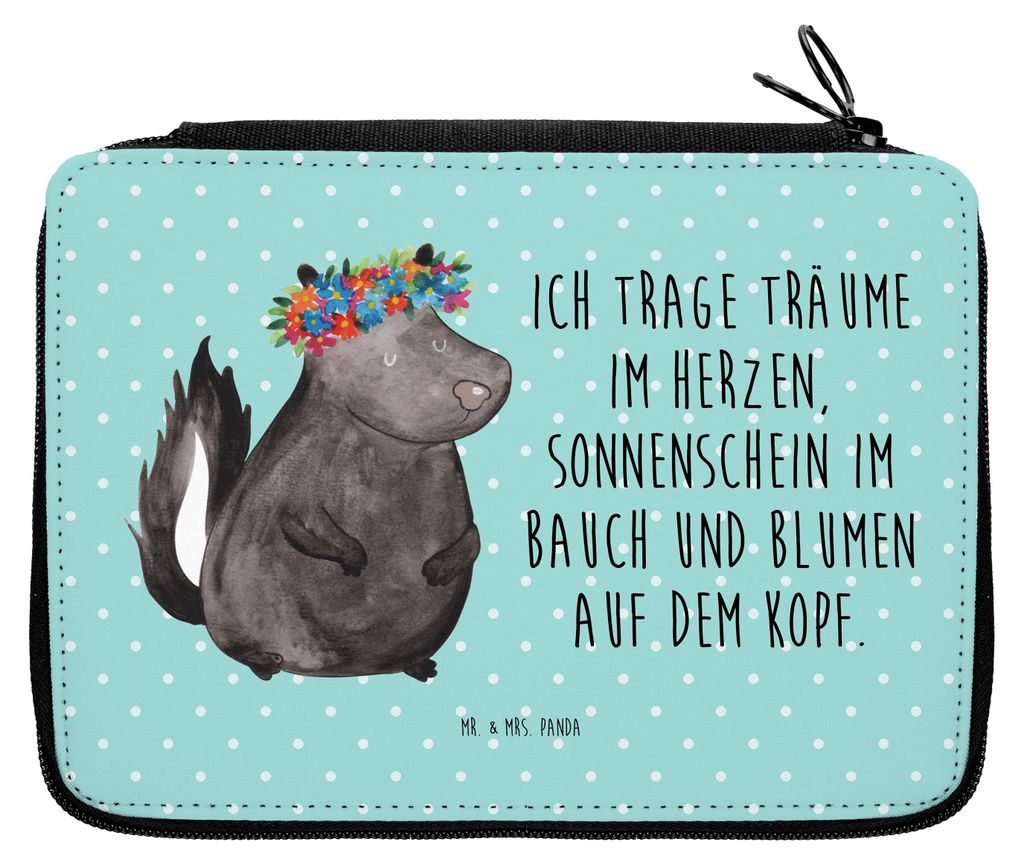 Mr. & Mrs. Panda Federmappe Stinktier Mädchen - Türkis Pastell - Geschenk, Raubtier, Stiftemappe, Stiftetasche, Federtasche, Namaste, Etui, Stink...