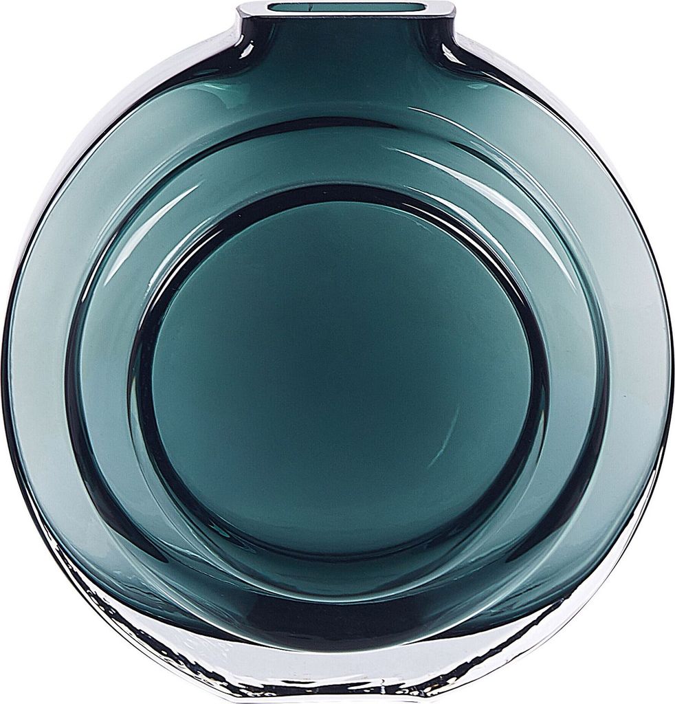 BELIANI Blumenvase Grün Glas 15 cm Bauchig Rund mit Schmaler Öffnung Modern Tischdeko Wohnaccessoires Deko Glasvase für Wohnzimmer Esstisch Flur