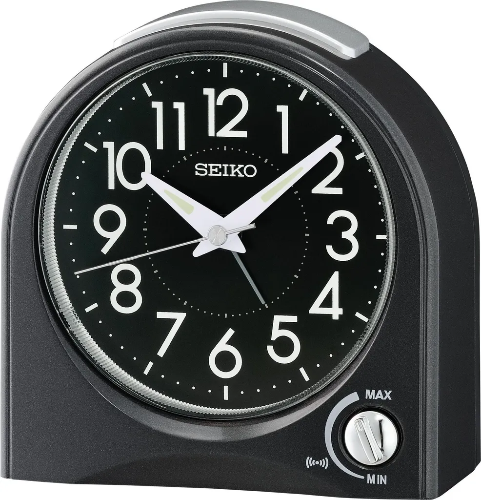 Petit réveil Seiko noir pour voyage et bureau avec mouvement silencieux