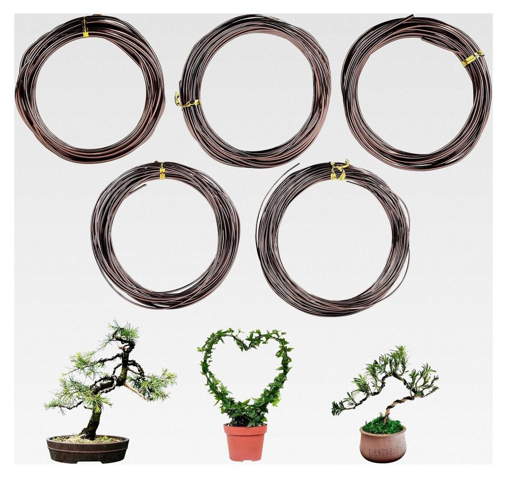 Basteldraht für Bonsai aus Aluminium - Trainingsdraht zum Befestigen von Pflanzen, eloxierter Aluminium-Bonsai-Draht, 5 Rollen in 5 Größen (1/1,...