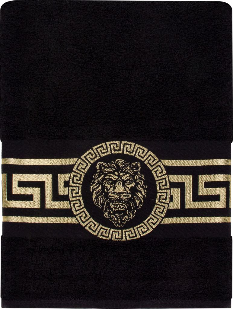 Mäander Löwe Handtücher Duschtücher Gästetücher Saunatücher Flauschige Frottee Baumwolle in Schwarz Gold 100 cm x 150 cm