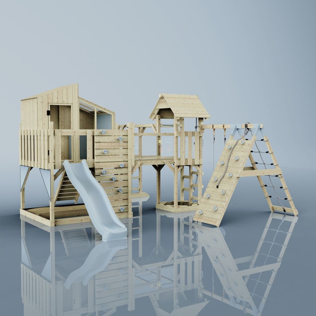 OutdoorToys Spielturm Tammo aus Holz in Blau Kinderschaukel