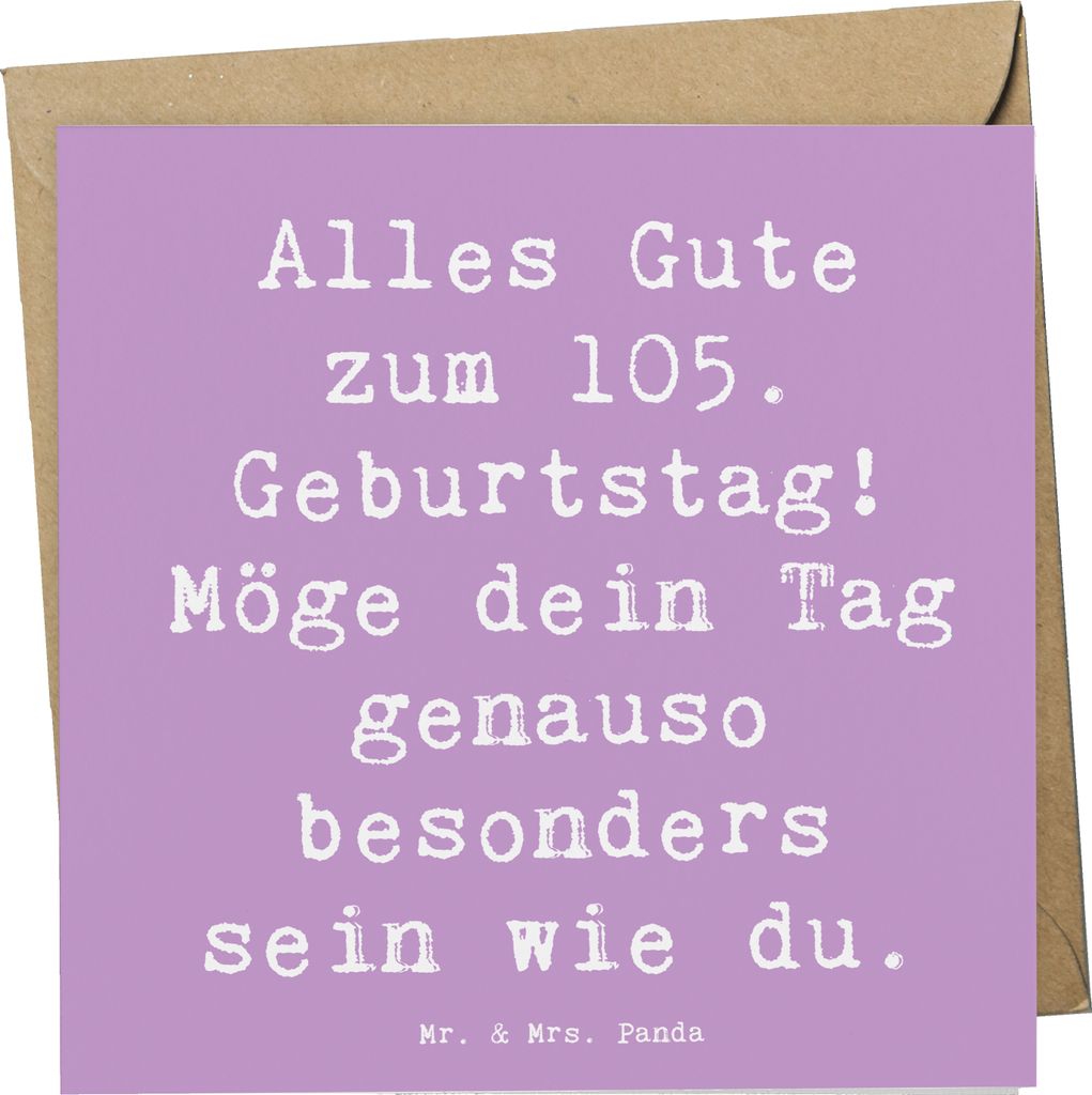 Mr. & Mrs. Panda Klappkarte Spruch 105. Geburtstag - Lavendeltraum - Geschenk, Meilenstein, Glückwunschkarte, lange Lebensreise, alles Gute zum, d...
