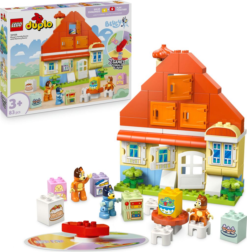 LEGO DUPLO Bluey: Blueys Familienhaus mit Memory-Spiel - Lernspielzeug für Kleinkinder - Inkl. 3 Minifiguren, aufklappbare Fenster und Brettspiel ...