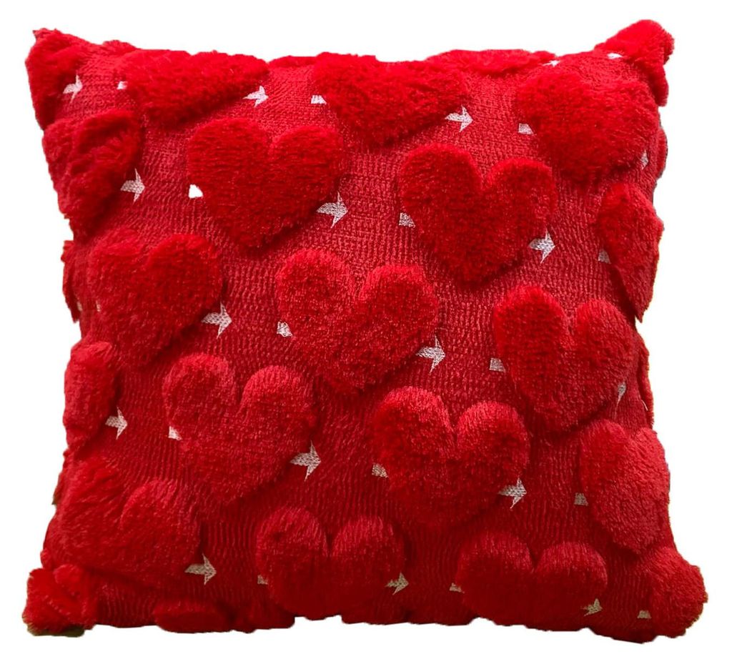 Roter Herz-Kissenbezug, Plüsch-Liebesherz-Dekokissenbezug, romantischer, flauschiger 3D-Herz-Kissenbezug für Wohnzimmer, Schlafzimmer, Valentinst...
