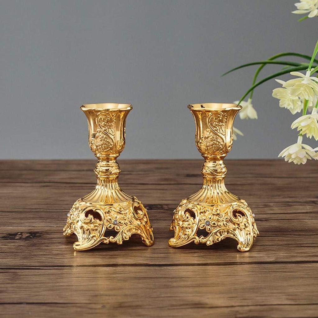 Vergoldete Kerzenhalter Set von 2 - Metall Taper Kerzenhalter - Elegante Kerzenhalter für Shabbat - Taper Kerzen - S - S - Dekoration Kerzenhalter