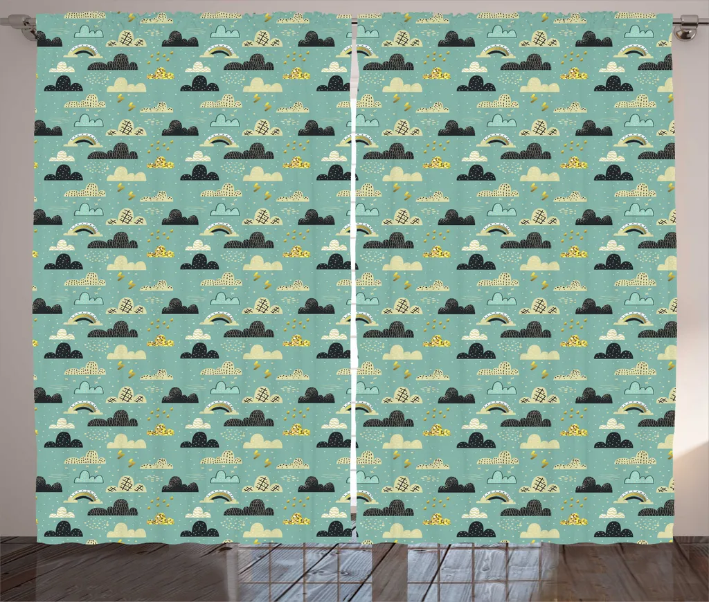 ABAKUHAUS Rideau Rustique Nuages Pastel 280 x 225 cm Crème Vert Amande