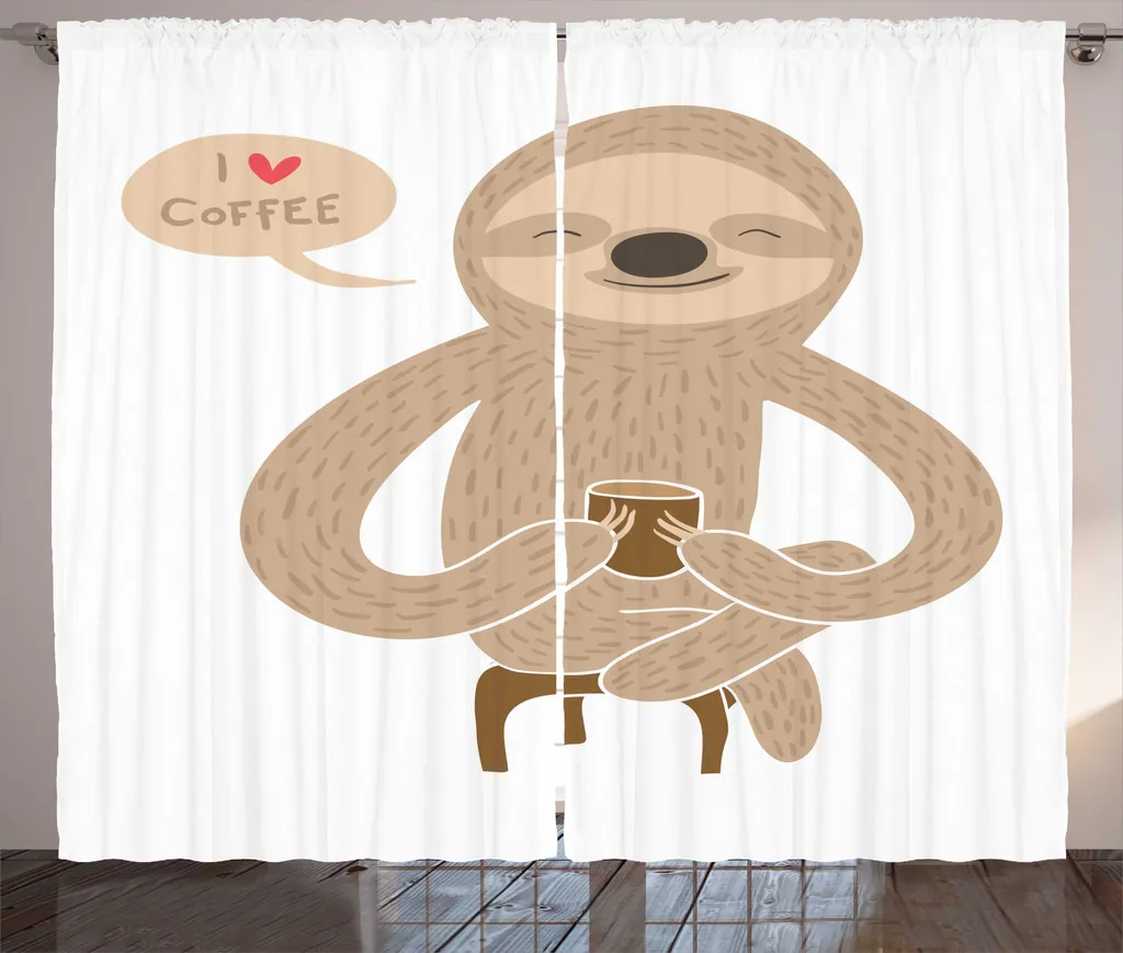ABAKUHAUS Rideau Rustique Smile Paresseux Café Tan Caramel 280x225 cm