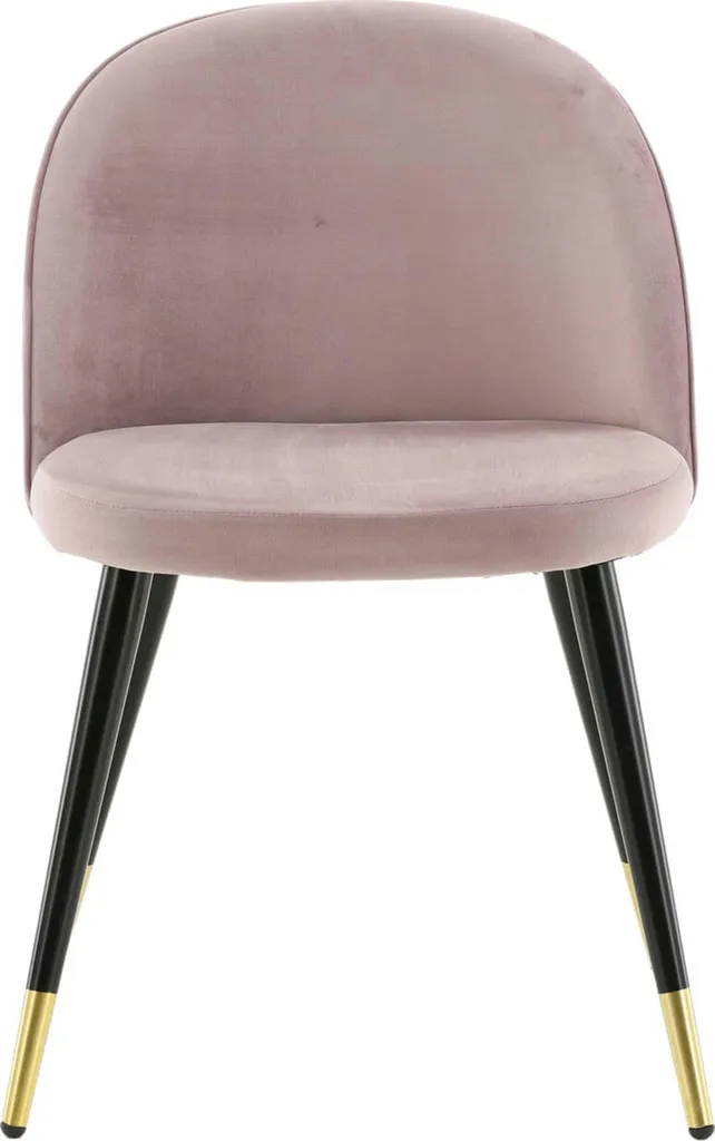 Chaise de salle à manger confortable en velours rose et pieds noirs laiton