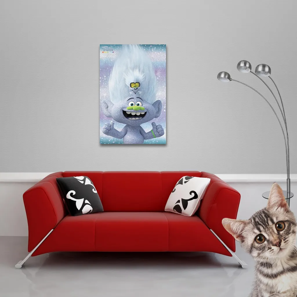 Poster Trolls World Tour Guy Diamond et Tiny avec porte-affiche en bois