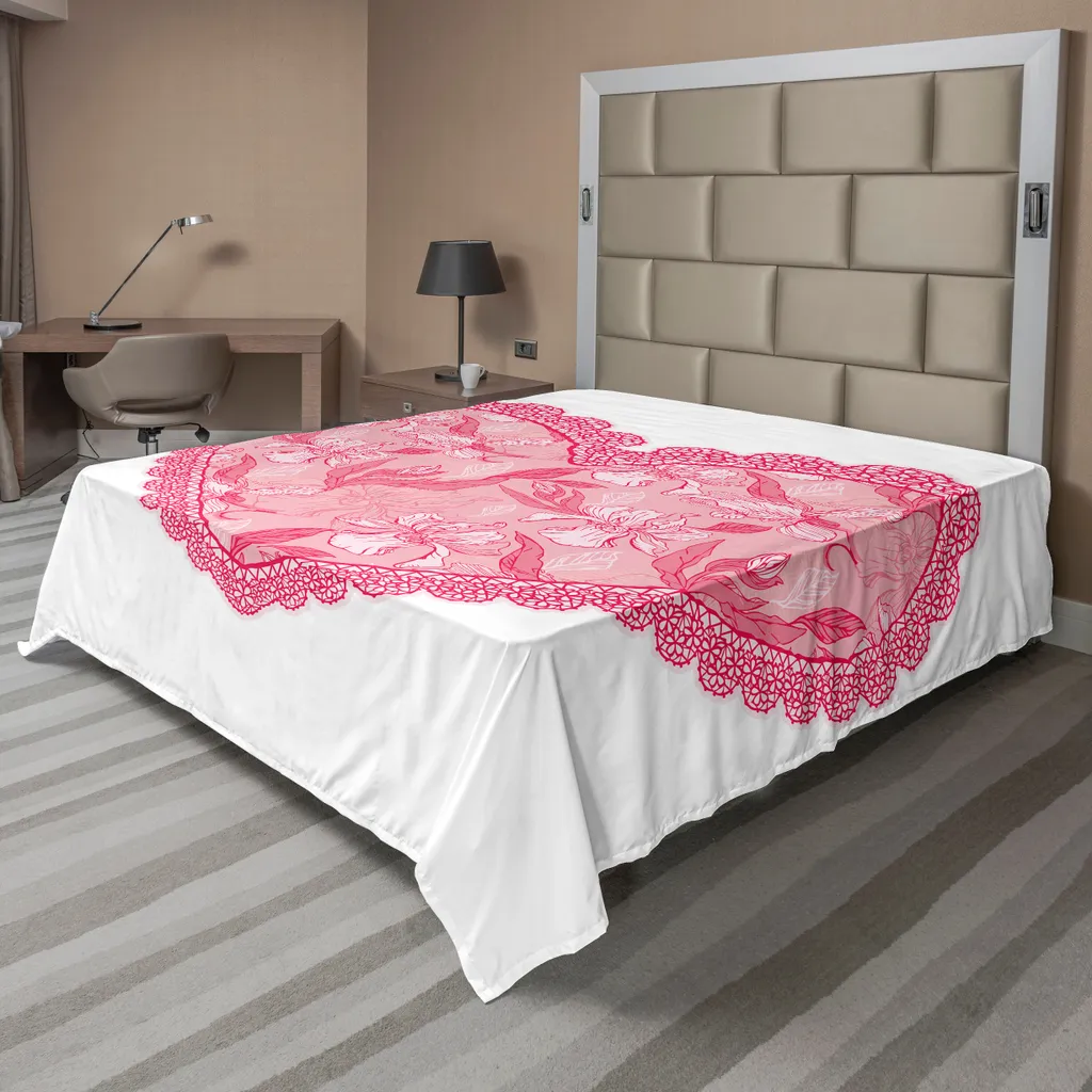 Drap de mariage fleurs classiques rétro rose et blanc pour lit double
