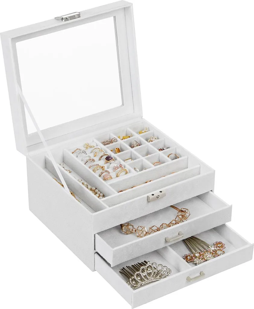 Boîte à bijoux blanche design avec rangements à tiroirs modulables - 2