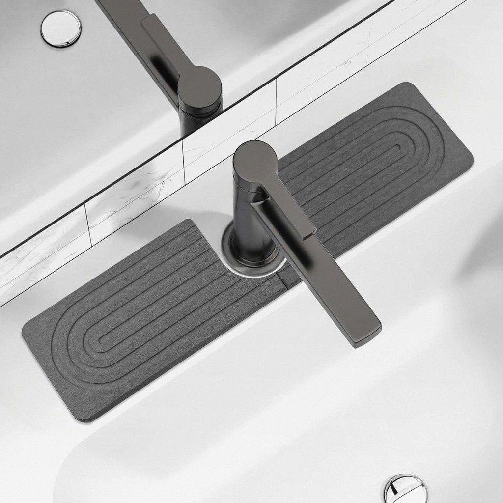 2 Stück Wasserhahn Matte Abtropfmatte für Küchen Spüle, Abtropfmatte Spüle mit Silikon Seifenschale, Diatomit Schneller Trocknungsstein für K...