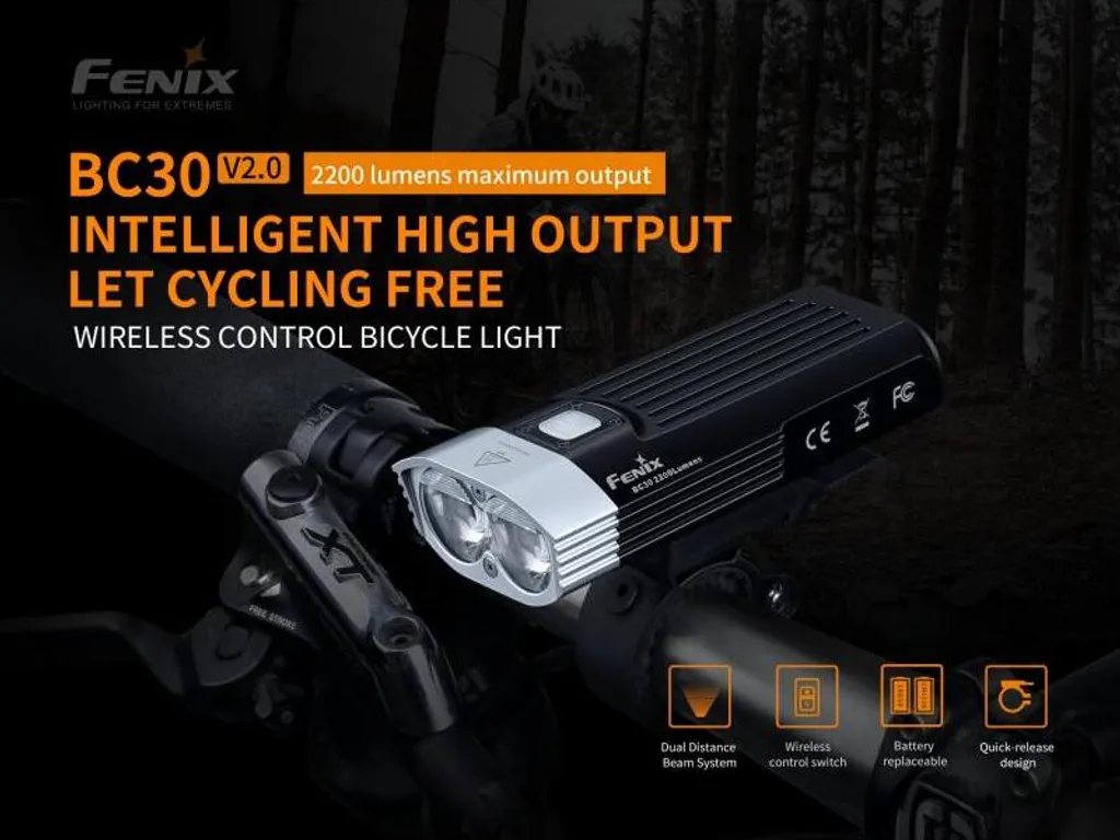 Lampe de vélo Fenix BC30 V2.0 double faisceau et commande déportée sans fil