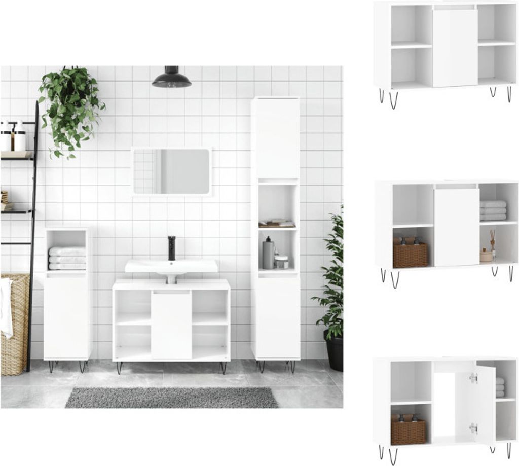 vidaXL Badschrank Hochglanz-Weiß 80x33x60 cm Holzwerkstoff - Badezimmerwaschtische