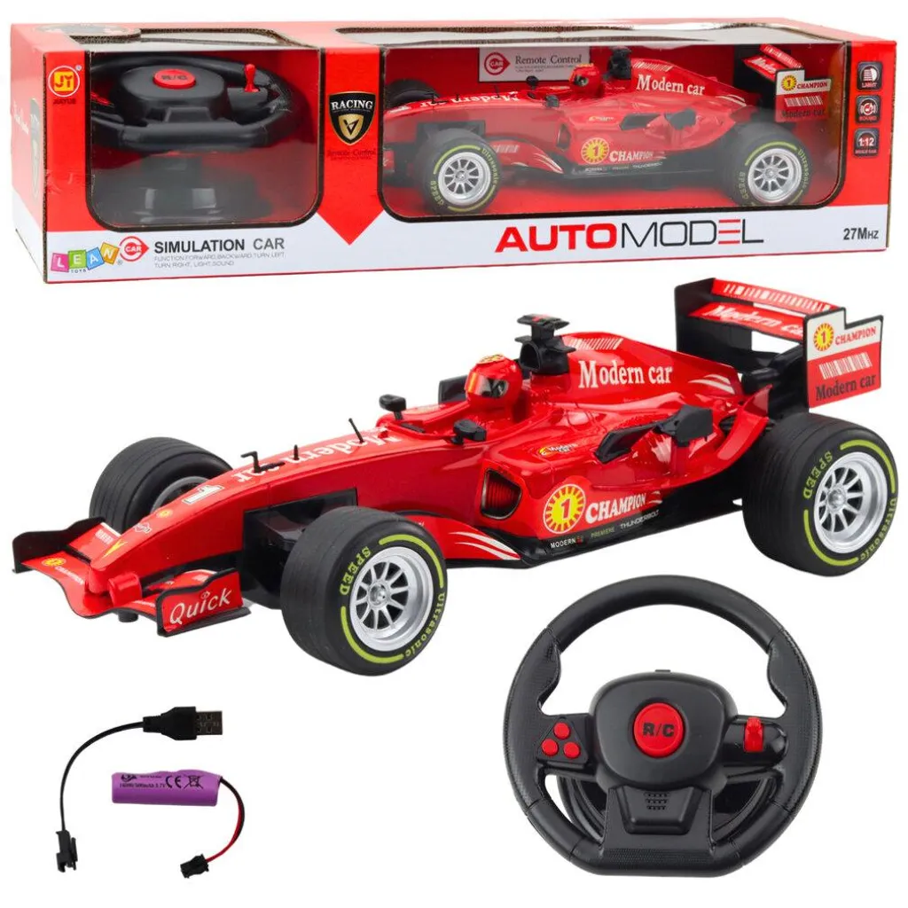Voiture de Course RC Rouge 1:12 avec Volant Lumineux et Sons Réalistes