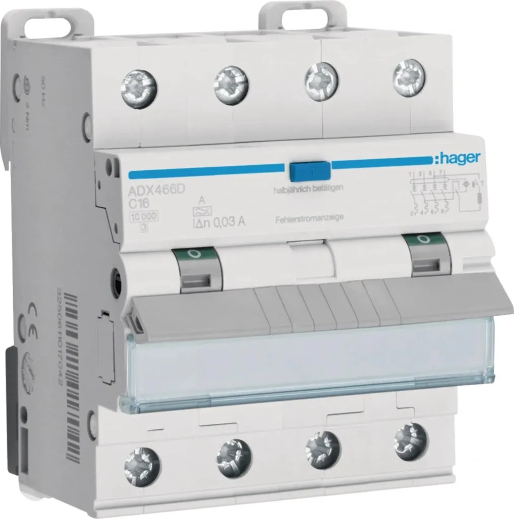 Hager FI/LS ADX466D Interrupteur 4 pôles 10kA Protection Magnétothermique