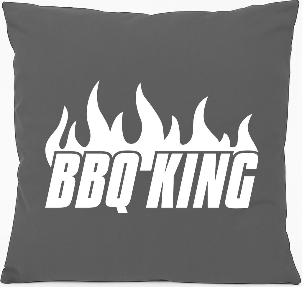 Huuraa Sofakissen BBQ King Flammen Geschenk 40x40cm mit Füllung Steel Grey Baumwolle BBQ King Mitbringsel