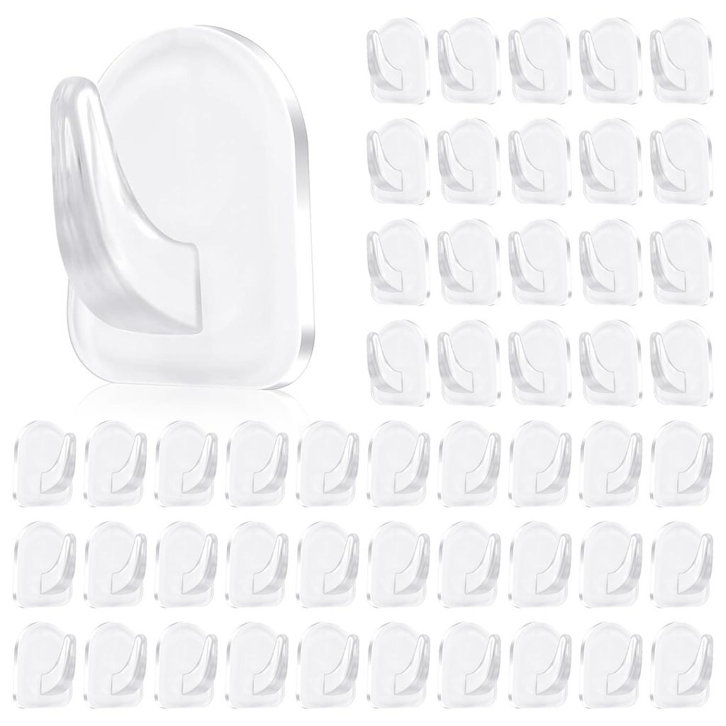 50 extra starke selbstklebende Haken, selbstklebende Wandhaken (kein Bohren erforderlich), kleine transparente selbstklebende Haken, hinterlassen k...