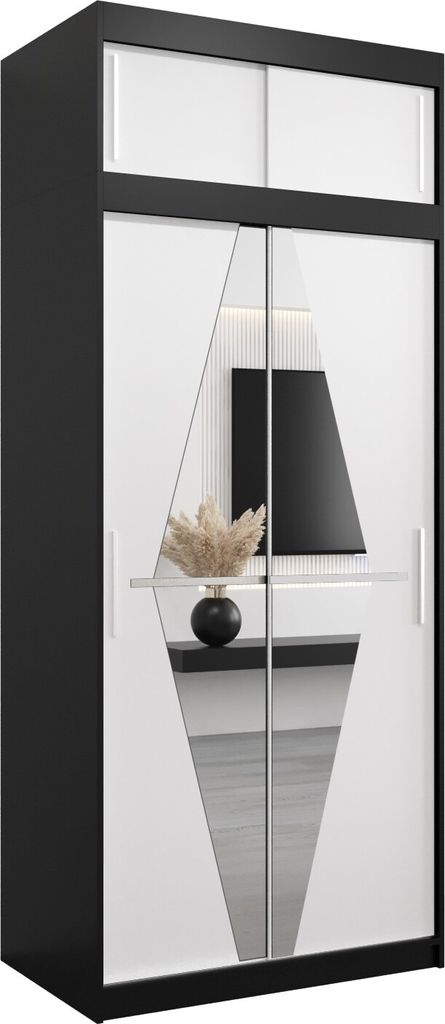 Kleiderschrank, Schiebetürenschrank Schlafzimmer, Schrank mit Spiegel BOLIWIA 100 mit Aufsatz, Höhe 240 cm