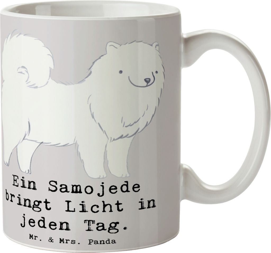 Mr. & Mrs. Panda Tasse Samojede Licht - Grau Pastell - Geschenk, Lichtbringer, Henkelpott, mit Spruch, schöne, Hunderassen, liebenswert, Hunderass...