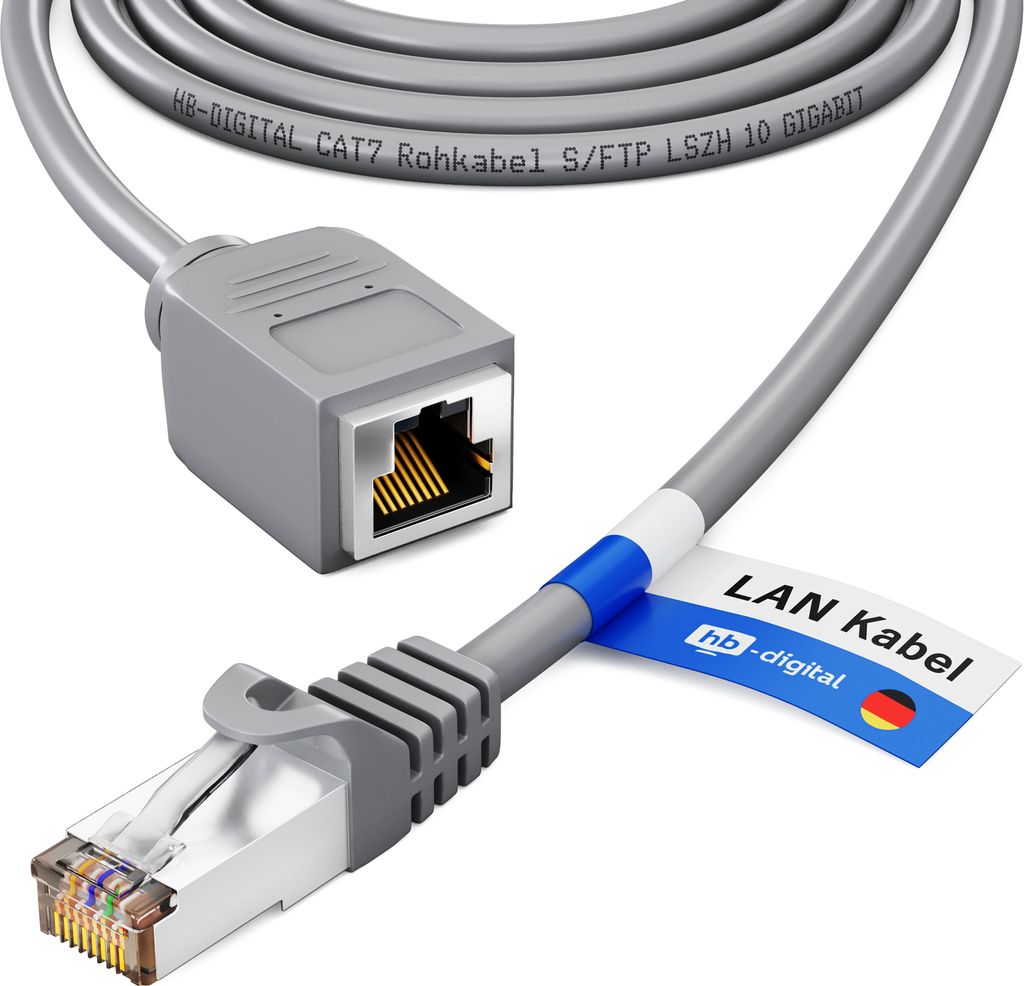 hb-digital RJ45 Patchkabel LAN Kabel Verlängerung CAT 7 S/FTP PiMF LSZH 7,5m grau