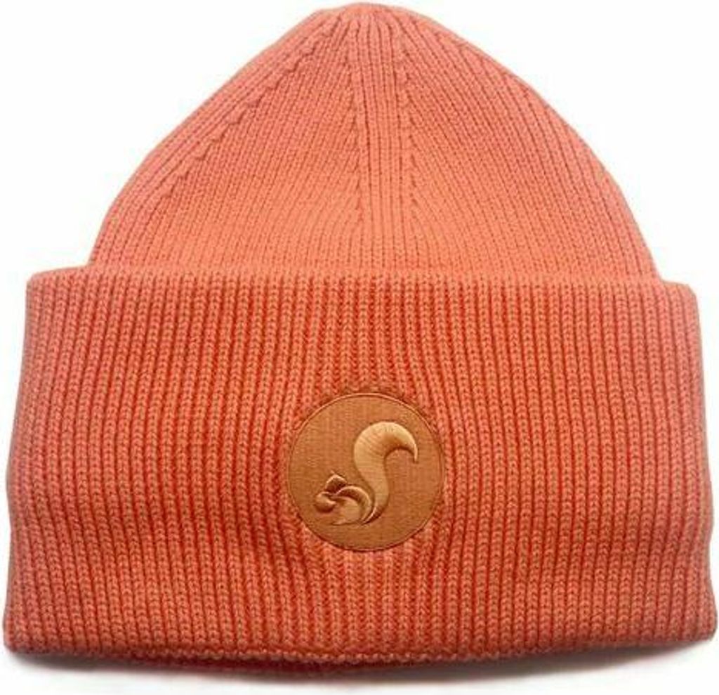 Vegane Beanie Mütze aus 100% Biobaumwolle mit Eichhörnchen-Patch