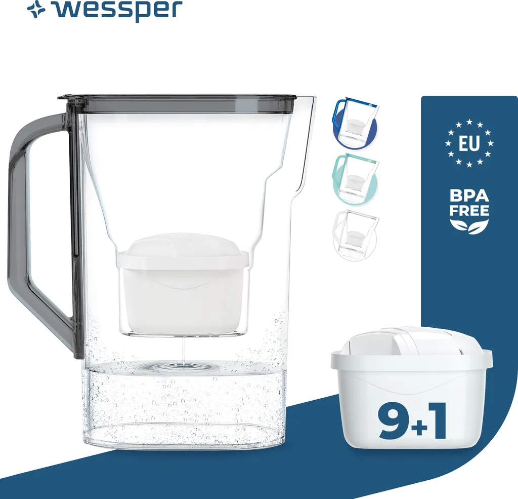Carafe à eau filtrante Wessper D3 Slim 2,7L compatible Brita Maxtra