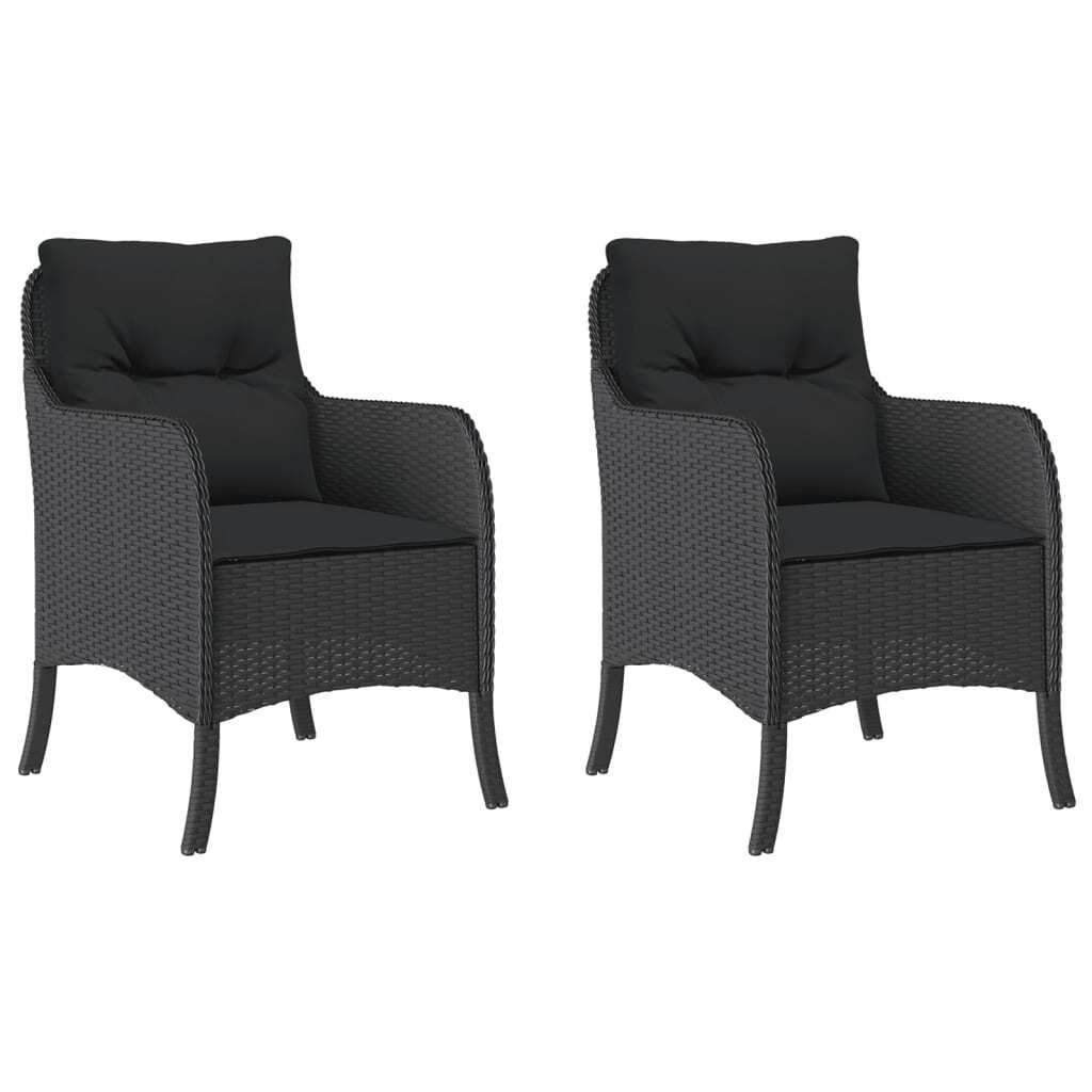 vidaXL Gartenstühle mit Kissen 2 Stk. Schwarz Poly Rattan