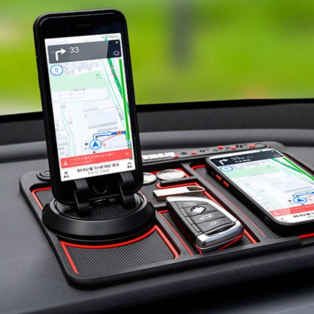 Luckxyy Rutschfestes Telefonpad für 4-in-1-Auto Schwarz Rot Universal 360 drehbarer Auto-Handyhalter Ultifunktionale Auto-Anti-Rutsch-Matte mit nummerierten Aufklebern und Aromatherapie