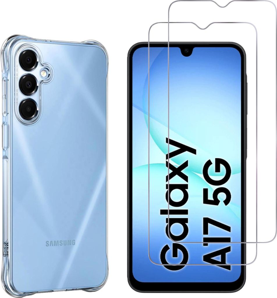 Stoßfeste Hülle für Samsung Galaxy A17 5G und 2 Displayschutzfolien aus gehärtetem Glas Phonillico