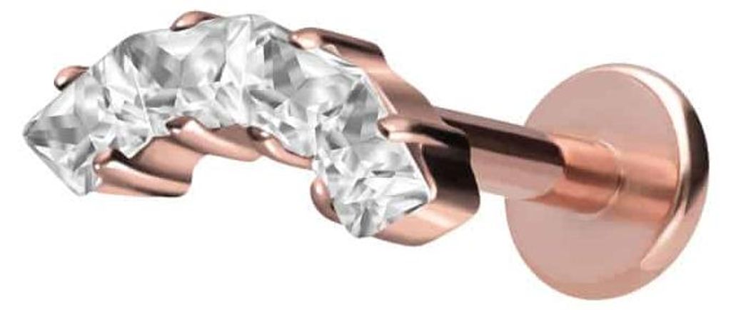 Ohrpiercing, Nasenpiercing Titan Labret mit Innengewinde EINGEFASSTE KRISTALLTRAPEZE RoséGold Stablänge: 6mm | Stabstärke: 1,6mm | Discgröße: ...